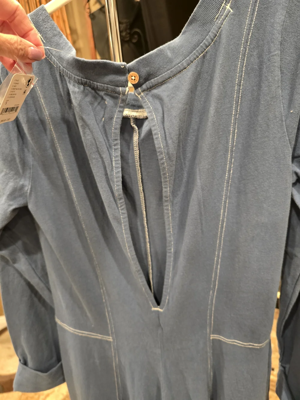 Free People Steel Strada Blue Long Sleeve Maxi Jumpsuit